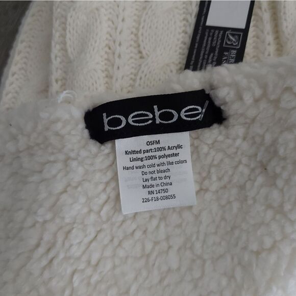 BEBE Creamy White Cozy EcoSoft Cable Knit/ Faux Fur Scarf - Picture 3 of 5